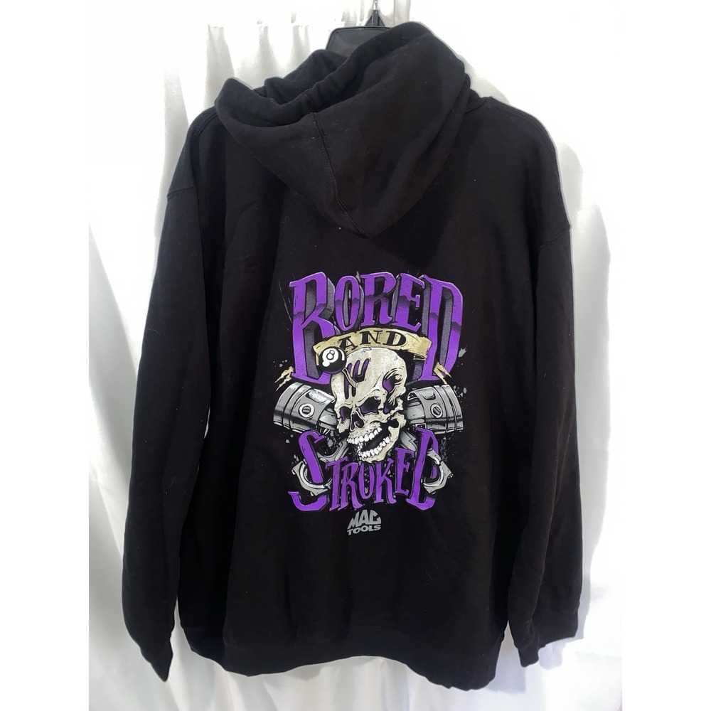 MAC Tools Bored And Stroked Hoodie Mens 2XL Black Pullover Skull 8 Ball Graphic